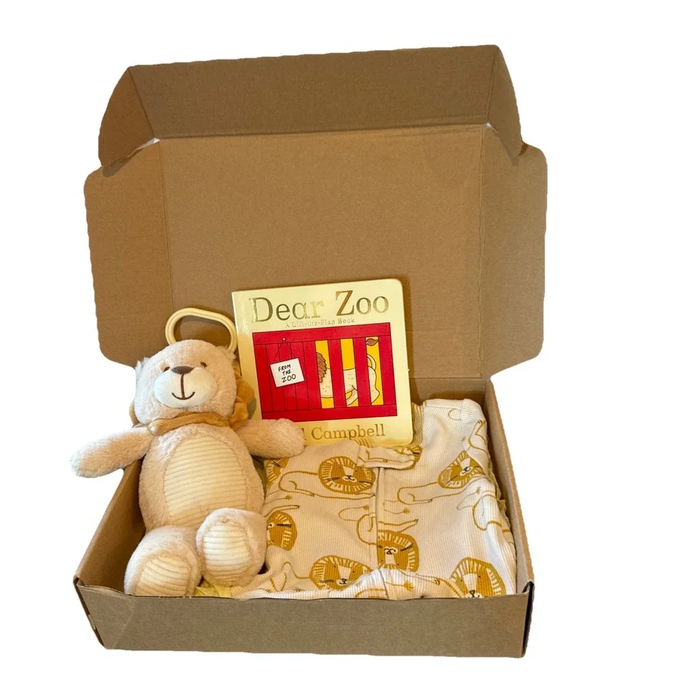 Baby Boy Shower Gift, Newborn Bedtime Gift Box, Infant Lion New Baby Welcome Box